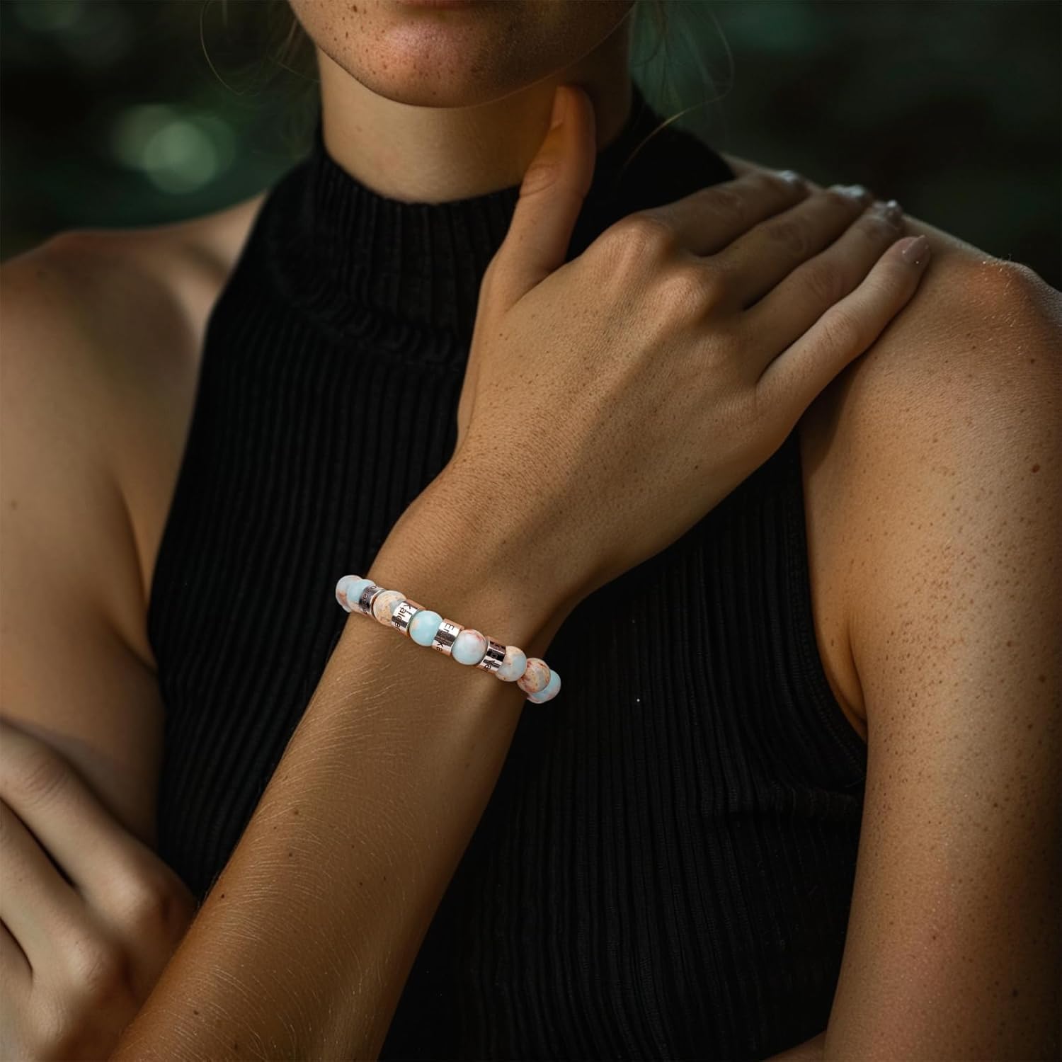 Personalized Women's Beaded Bracelet Engraved Name Natural Stone Braided Rope Bracelet Custom Enhance Positive Energy Gift for Mom Wife Girlfriend, Grandmother