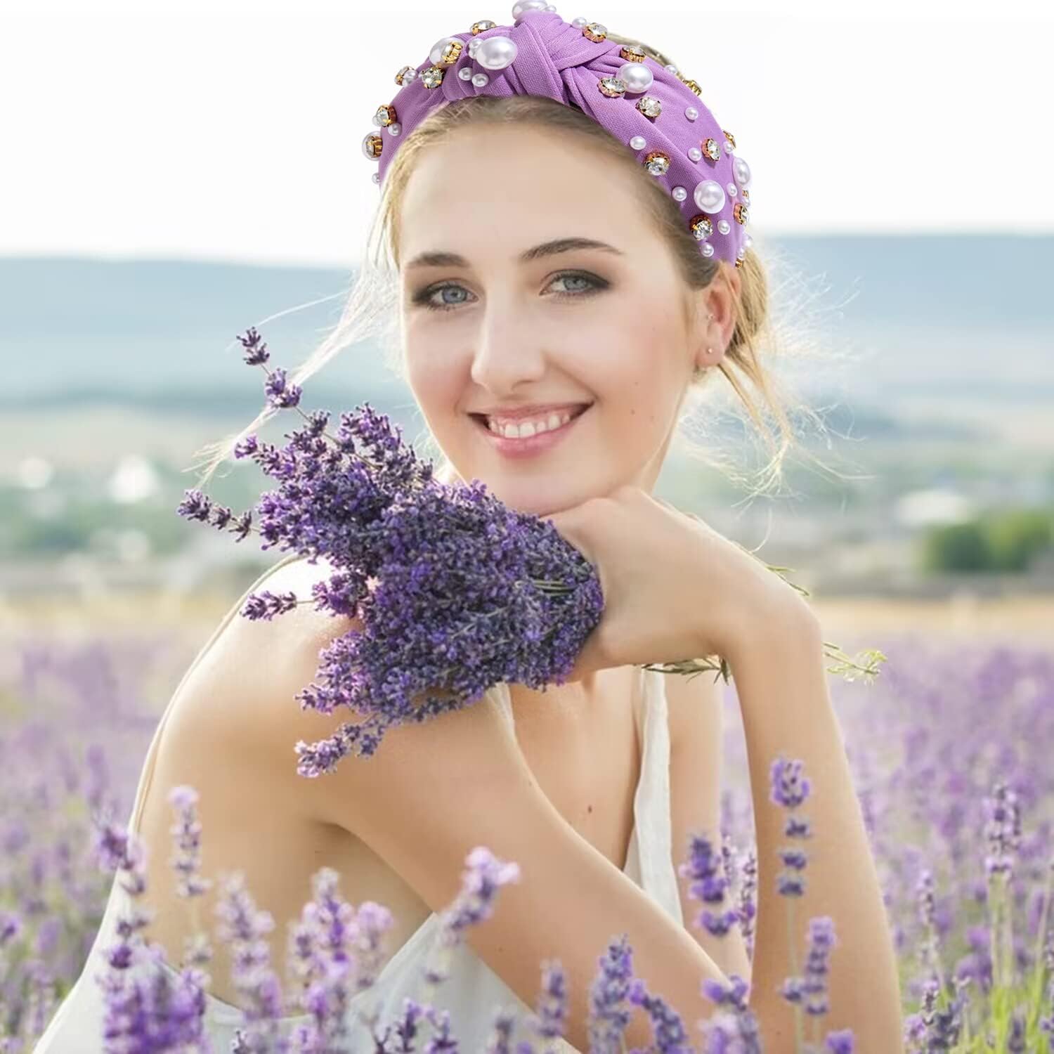 La Bella Lavender Bead Embellished Knotted Headband Mardi_Gras_NOLA_Jeweled_Knot_H  main image 3