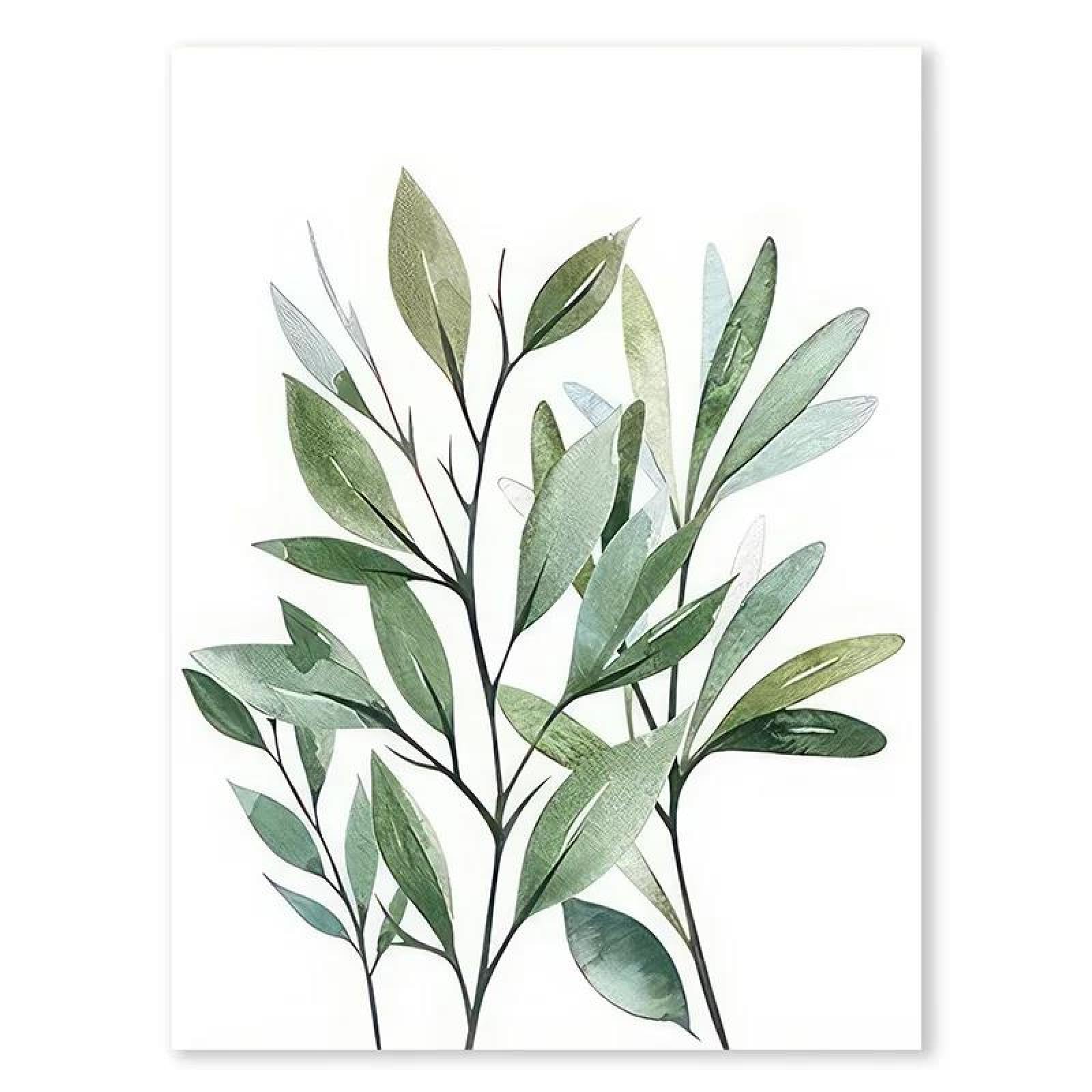 SHINERING 1Pc Green Leaves Posters Prints Minimalist Canvas Painting Wall Art Home Decor A2 40X50Cm Unframed