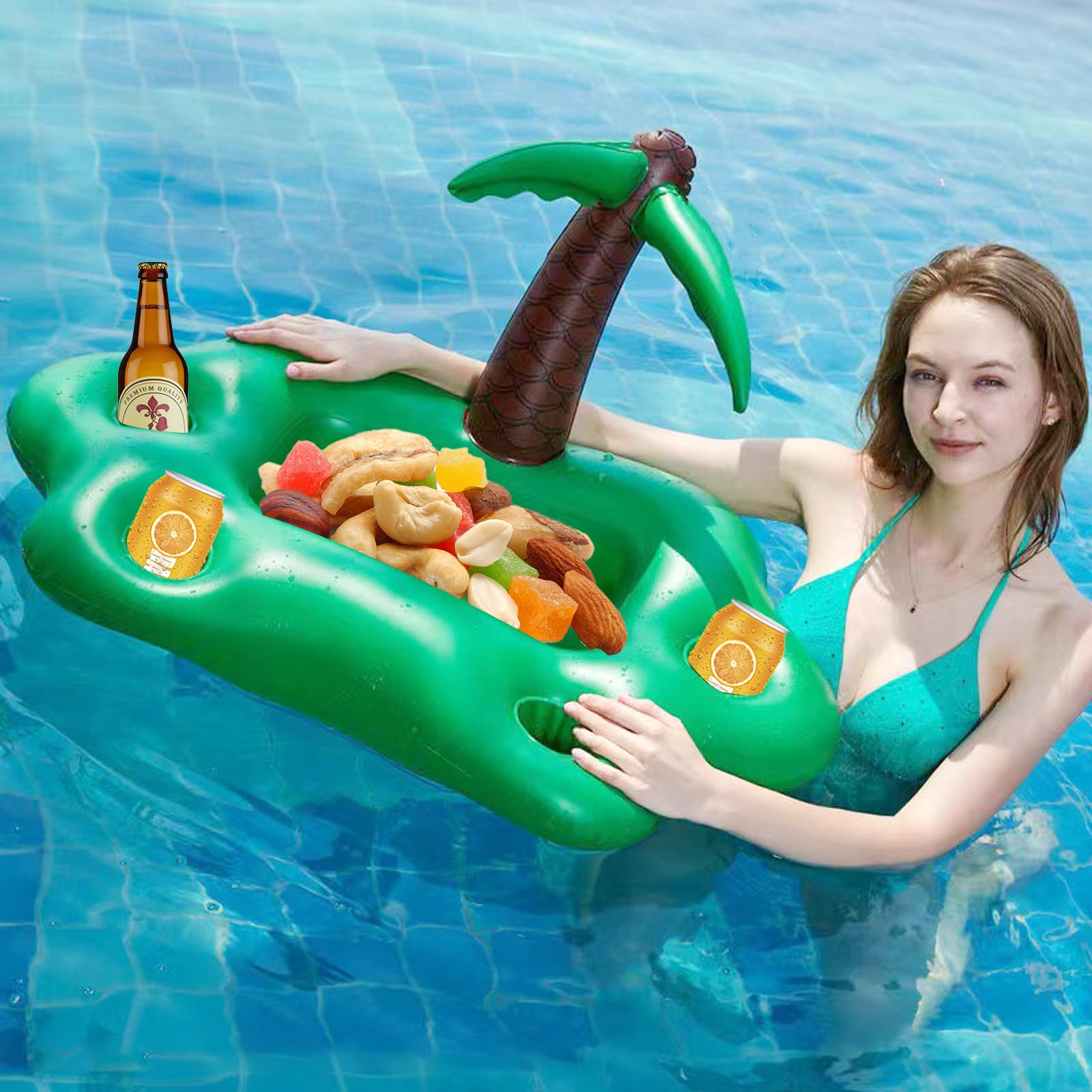 Soporte Para Bebidas Inflable Con Forma De Palmera Para Piscina – 4 Agujeros Para Vasos, Accesorio Divertido Para Fiestas En La Playa O La Piscina