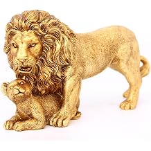 Lion Father and Son Statue, Resin Figurine, Art Decoration Sculpture, Living Room Collection Ornaments Gold