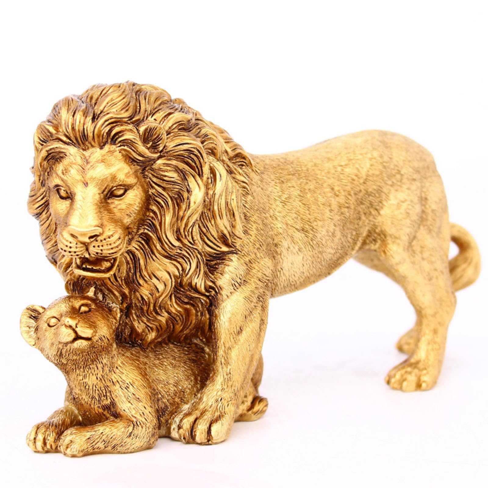 Nuneth Men's Gold Lion Father And Son Statue, Resin Figurine, Art Decoration Sculpture, Living Room Collection Ornats (Gold)