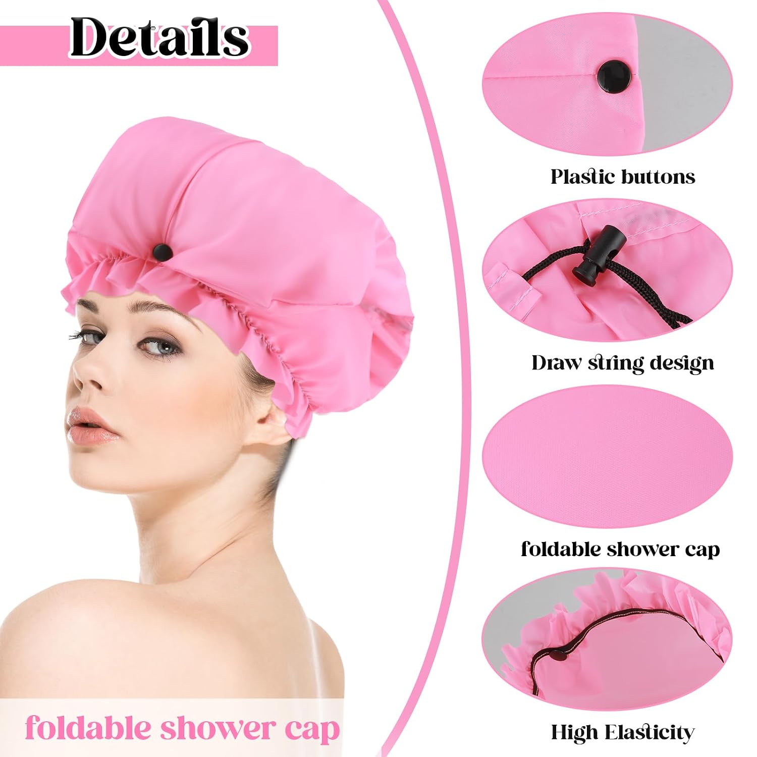 2 Pcs Large Shower Cap for Braids, Extra Long Shower Cap for Women Long Hair & Locs, Waterproof Hair Bonnets for Dreadlocks Drawstring Bath Caps for Women & Men (Black, Pink)