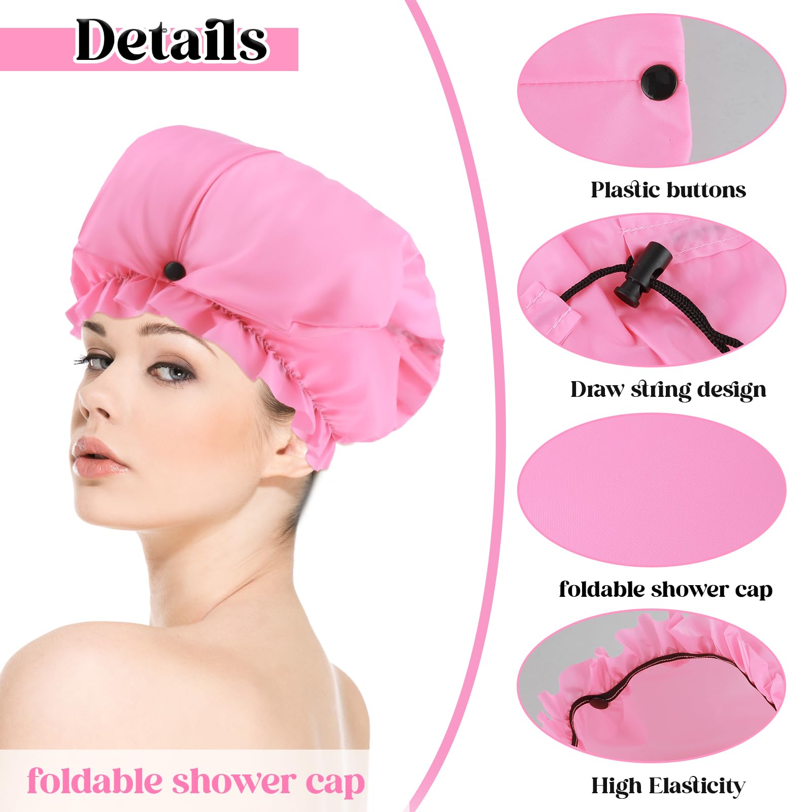 2 Pcs Large Shower Cap for Braids, Extra Long Shower Cap for Women Long Hair & Locs, Waterproof Hair Bonnets for Dreadlocks Drawstring Bath Caps for Women & Men (Black, Pink) - Image 3