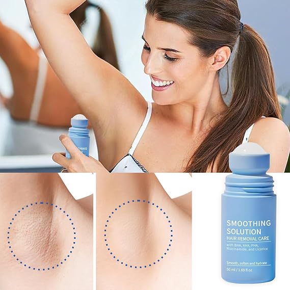 Razor Bump Smoothing Solution Ingrown Hair Treatment with BHA AHA - Ingrown Hair Treatment Serum for Men & Women, Underarms & Abdomen - Roller Ball Applicator for Tend Skin