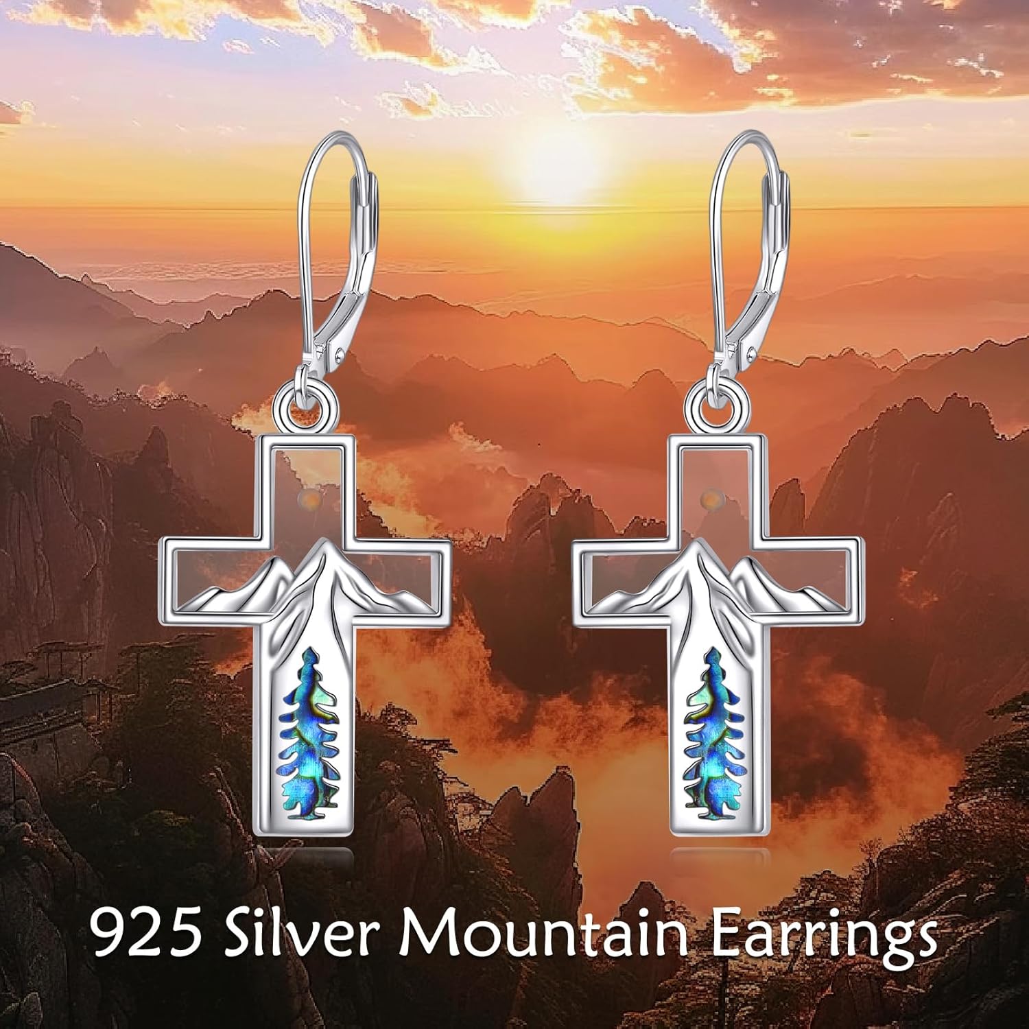 YFN Cross Earrings Sterling Silver Abalone Shell Mountain Dangle Drop Earrings Jewelry Gifts for Women