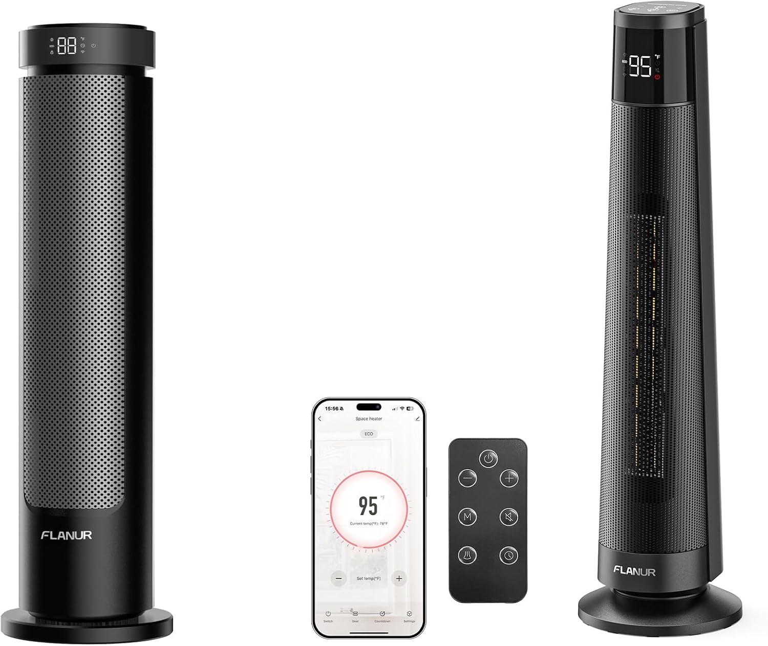 29inch Smart Space Heaters Black Bundle with 24inch Space Heaters Black