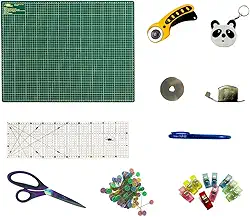 Kit Base De Corte 60x45 Verde Cortador 45mm Régua Tesoura titânio Fita metrica bichinho Prendedor de tecido clips + acessórios
