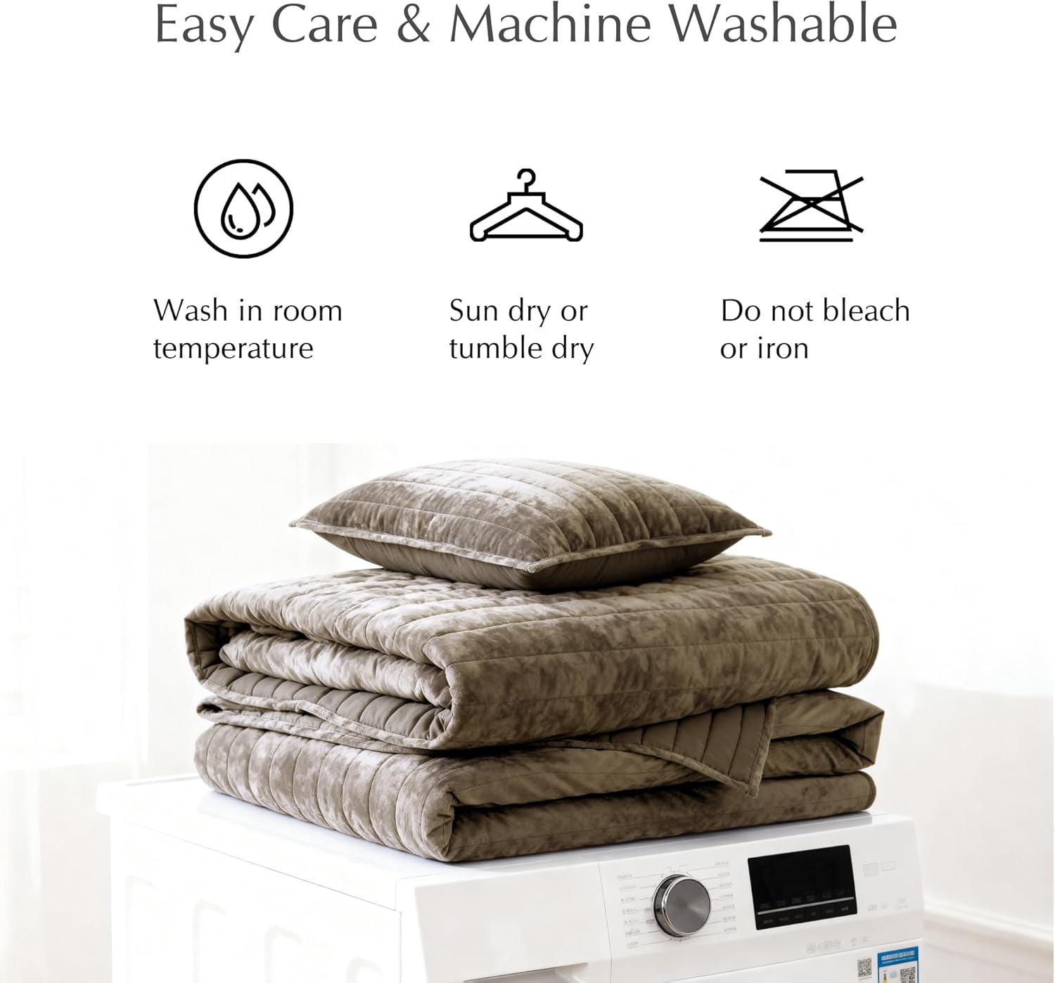 WRENSONGE Velvet Queen Quilt Set-3 Pieces Taupe Oatmeal Luxurious Velvet Striped Channel Comforter with 2 Shams, Soft Bedspread Coverlet Quilted Bedding Set for All Season - Image 9