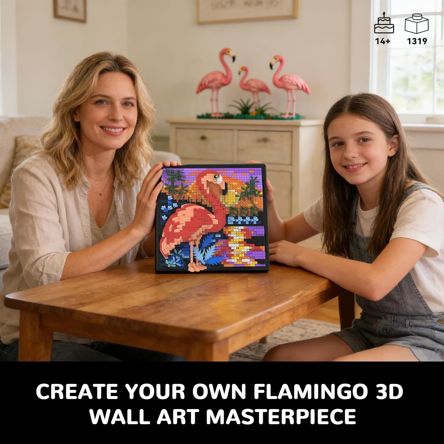 Flamingo Bird Animal 3D Wall Art Micro Mini Building Blocks Set, Unique Home Wall Decor or Table Display, No Compatible with Lego, Ideal Gift Toy for Adults & Boys Girls 14+ (1319 PCS)