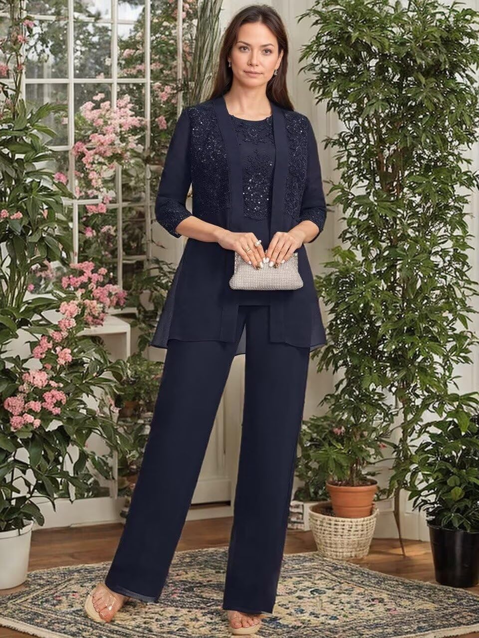 3 Pieces Mother of Bride Pant Suits with Jackets Laces Sequin Chiffon Mother of Groom Dresses - Image 6