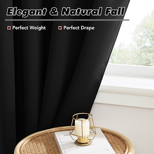 Miniatura 5 de KGORGE Cortinas opacas negras de 63 pulgadas de largo, oscurecimiento de la habitación, aislamiento térmico, reducción de ruido, cortinas opacas