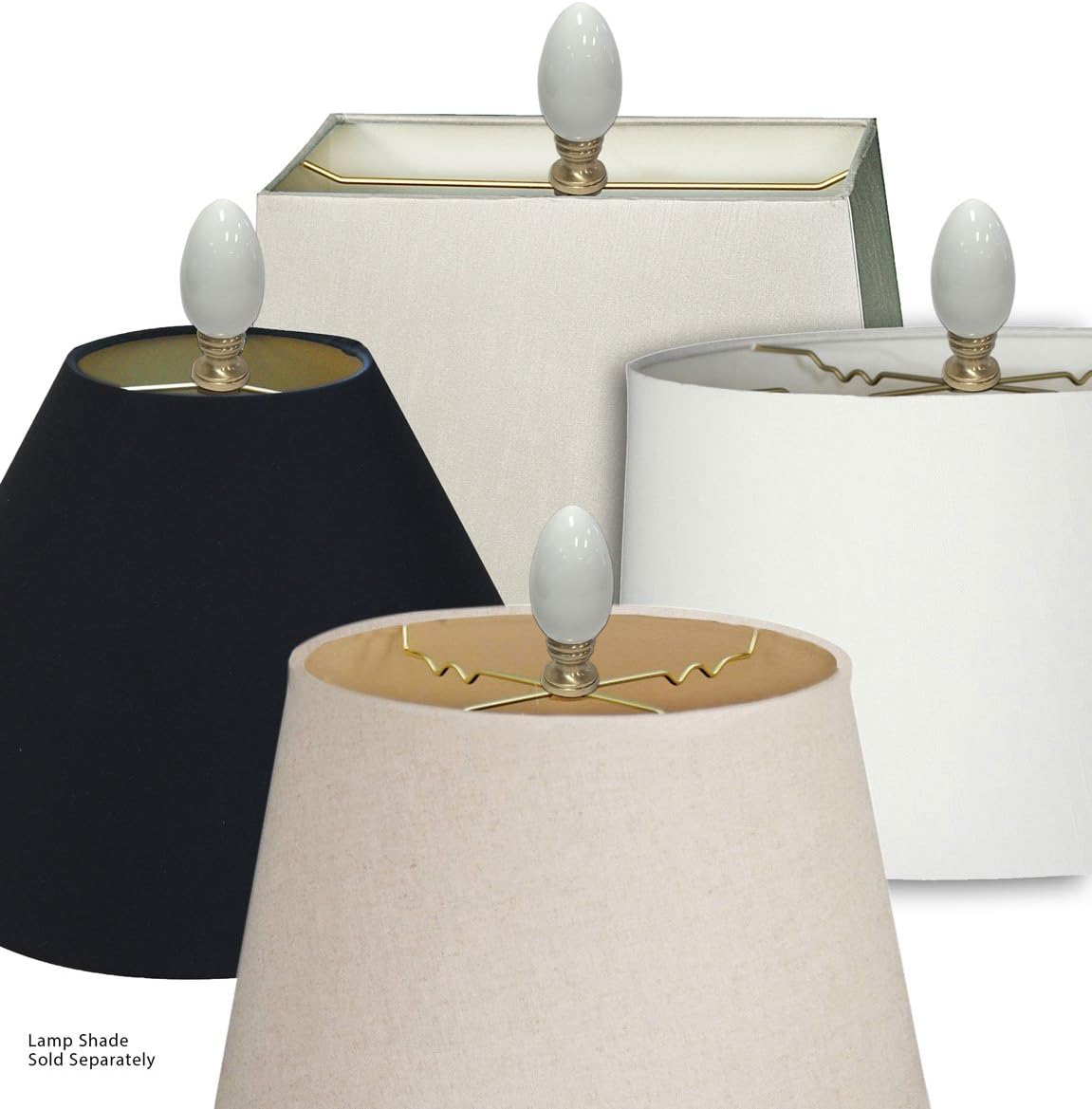 Royal Designs, Inc. Ceramic Egg Shaped Lamp Finial for Lamp Shade, F-5048WH-2, White, Pack of 2