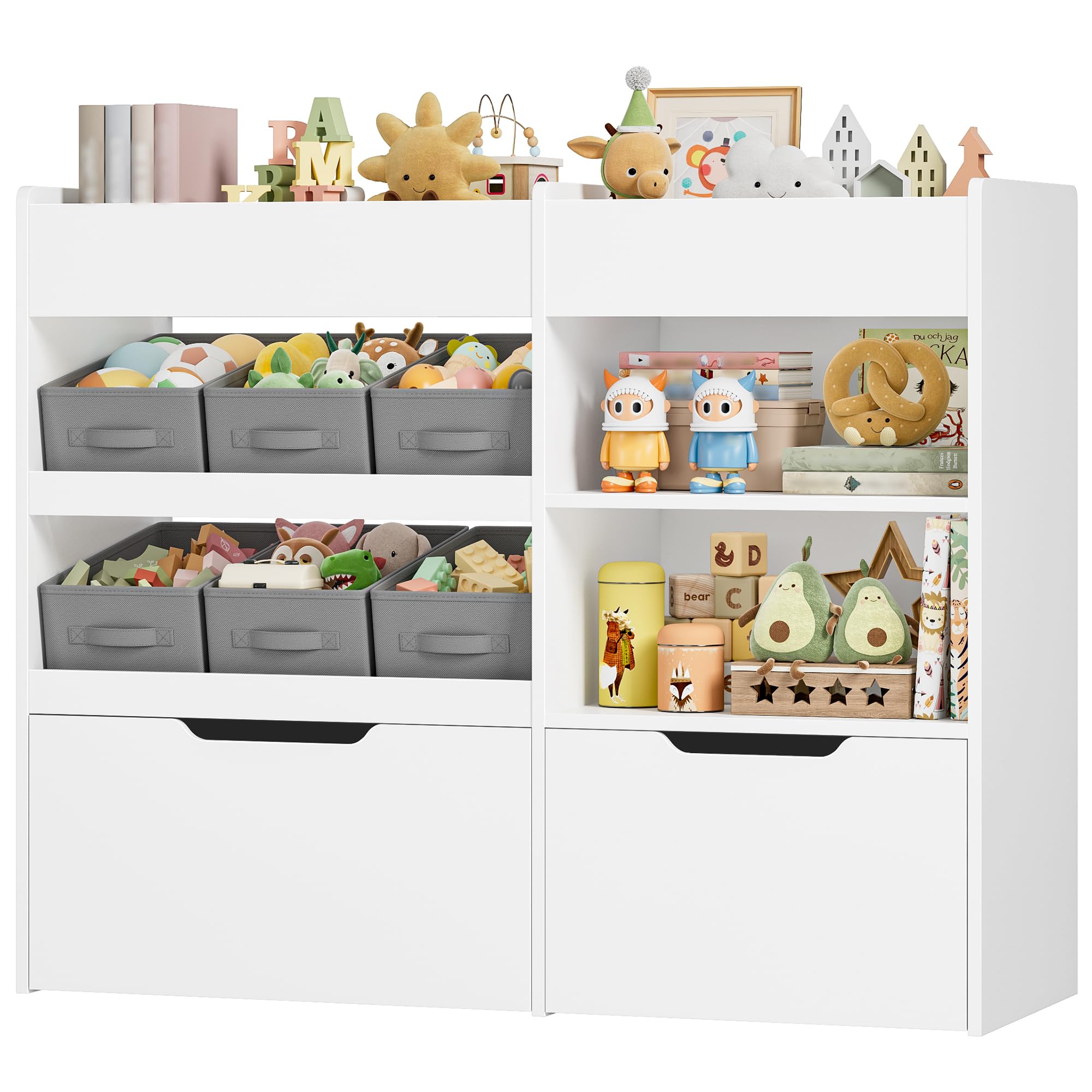 HOCSOK Estantería infantil con estantería para libros con 4 ruedas | Estantería infantil con 6 cajas, estantería para juguetes, habitación infantil, para dormitorio infantil, color blanco