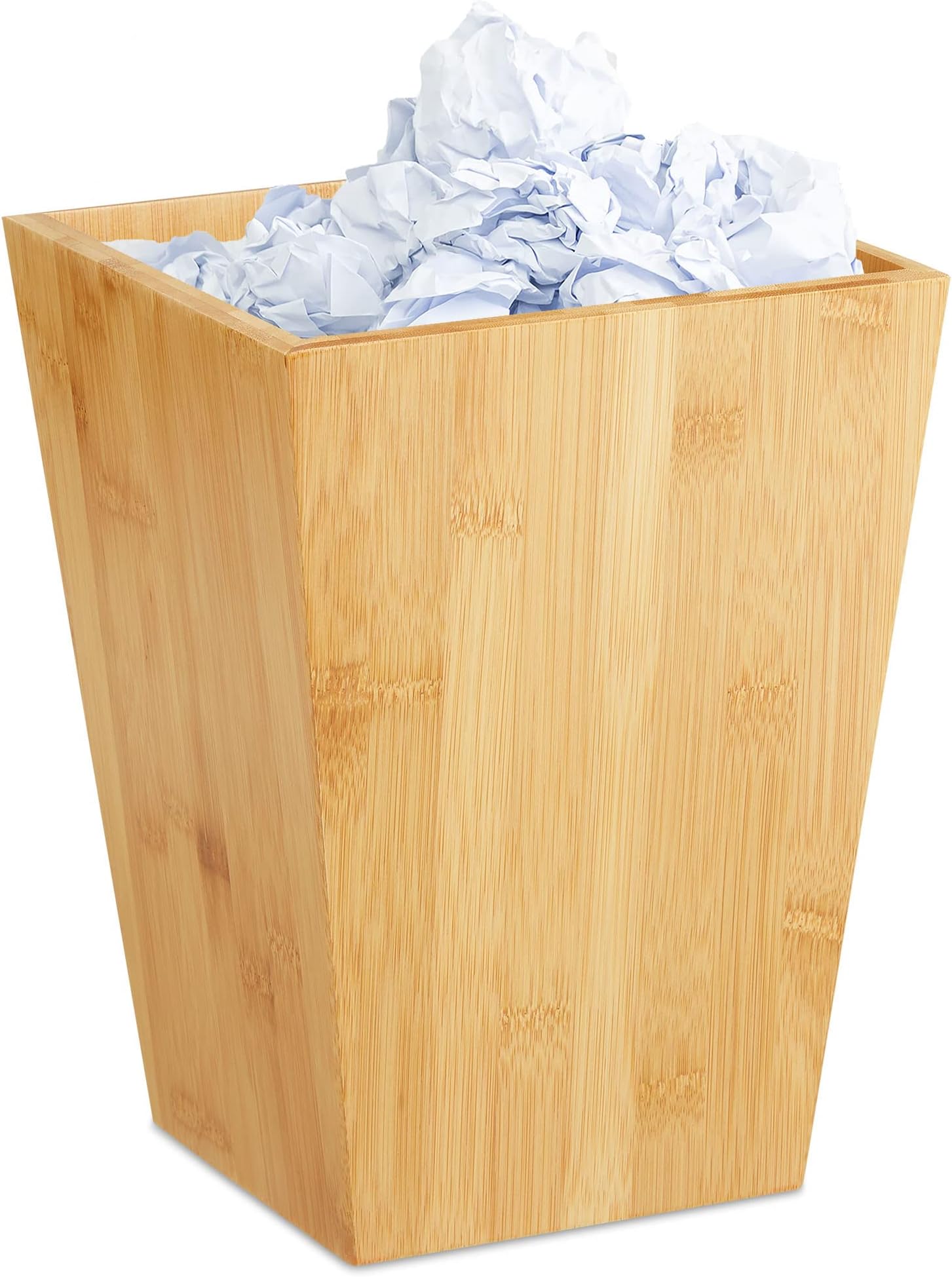 Relaxdays Wastebasket, Wastepaper Bin Wood, Office, Children's Room, 6 L, H x W x D: 27 x 20 x 20 cm, Bamboo, Natural