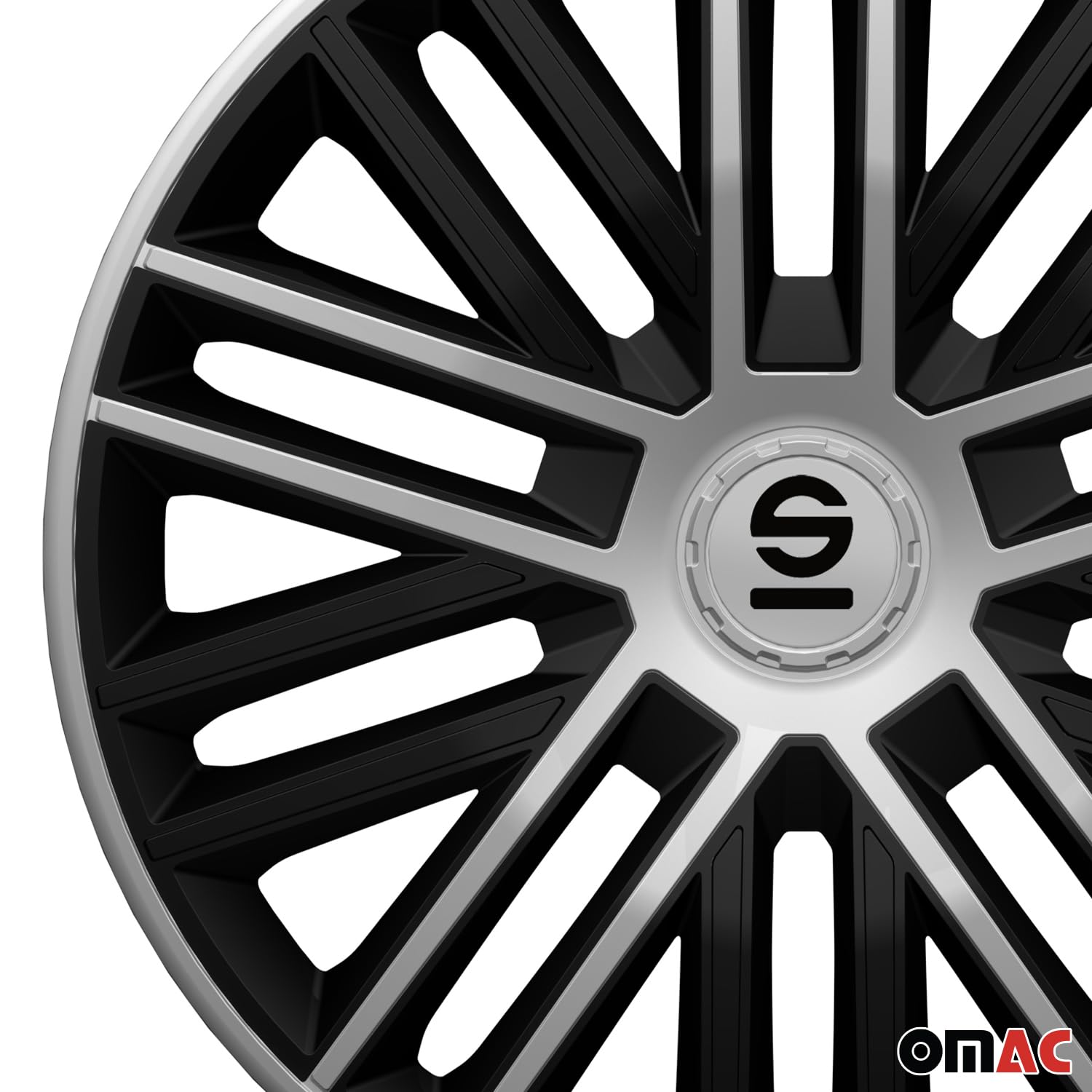 SPARCO Enjoliveurs 16'' pouces Cap De Roue Jeu Enjoliveur Auto noir argent SPC1685BKSV