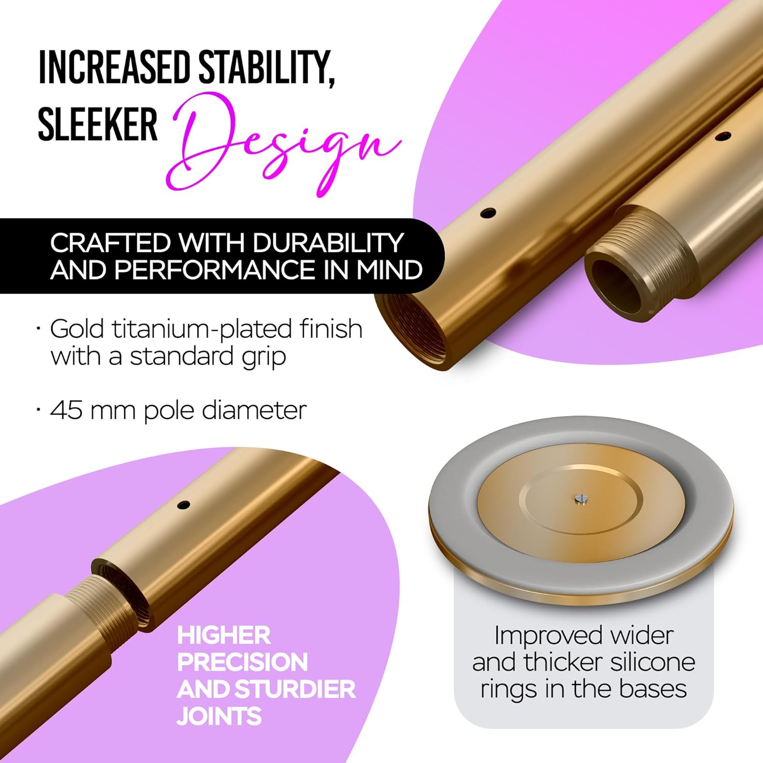 Spinning Dancing Pole for Home | Portable and Heavy Duty 45mm Dance Pole Apartment Friendly, Adjustable Height 7ft to 11ft, w/Pole Conditioning Bands Set, LED Light and Carry Bags