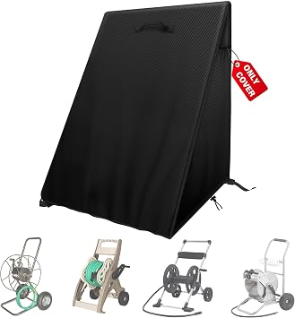 2-Wheels Garden Hose Reel Cart Cover Weather-Resistant Protective Cover for Outdoor Hose Reels & Carts, Protects Against Sunlight, Rain, Snow, Sandstorms Black