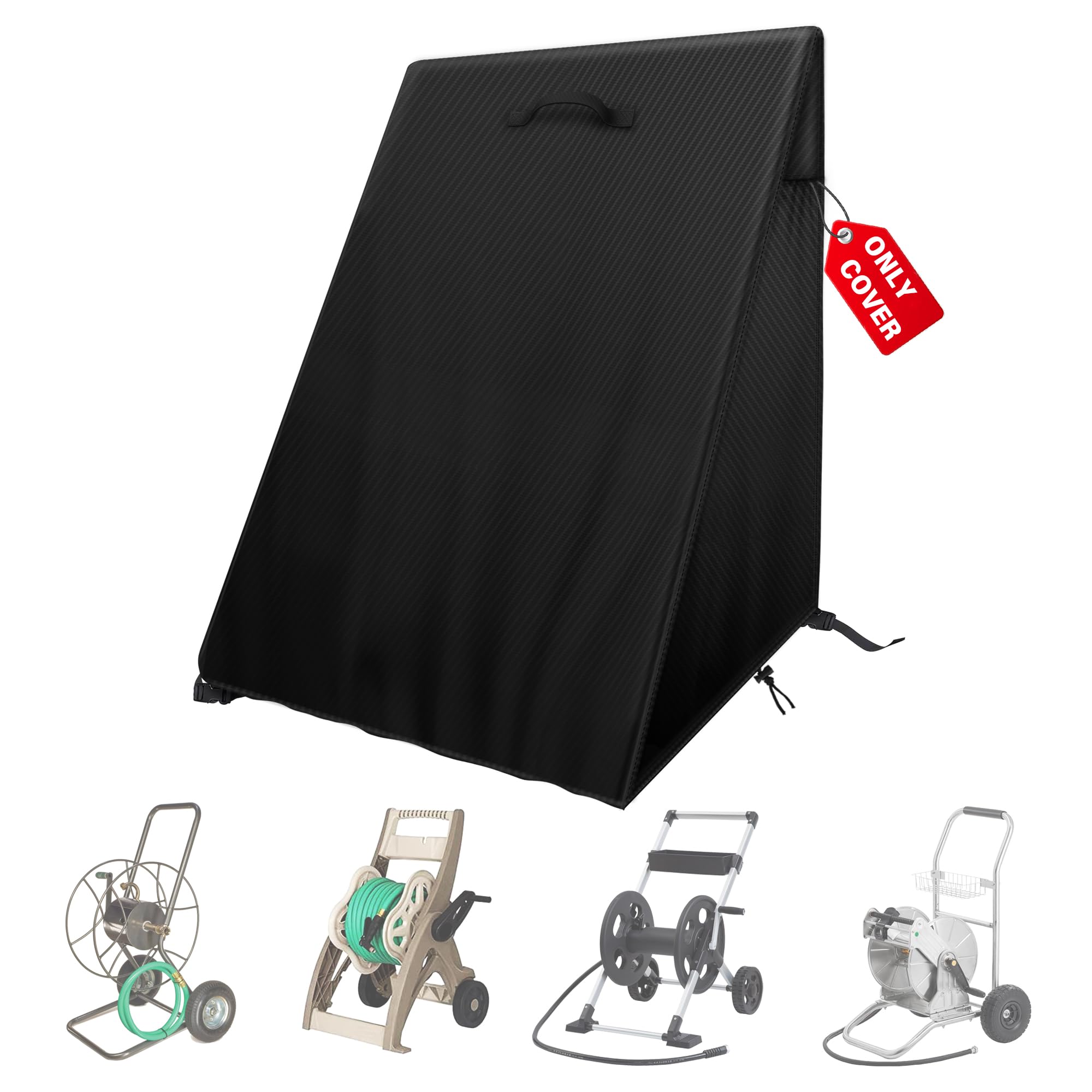 Garden Hose Reel Cart Cover, Hose Storage Box Cover, Outdoor/Indoor Use, Large, Black (Two Wheel Hose Cart Cover)