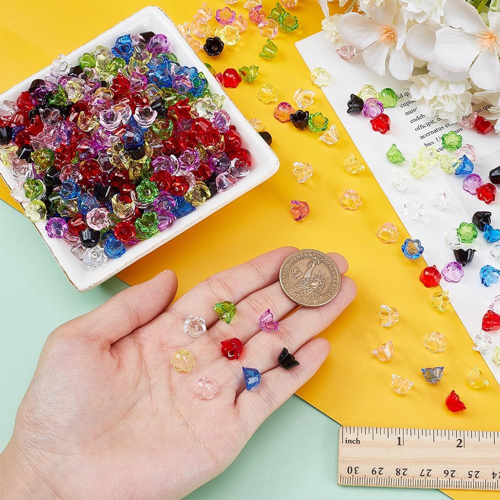 PH PandaHall 800pcs 8 Colors Transparent Acrylic Flower Bead Caps Lily of The Valley Trumpet Flower Beads Floral Spacer Bead Caps with Center Hole for Earring Bracelet Jewelry Making DIY Craft Bulk - Image 3