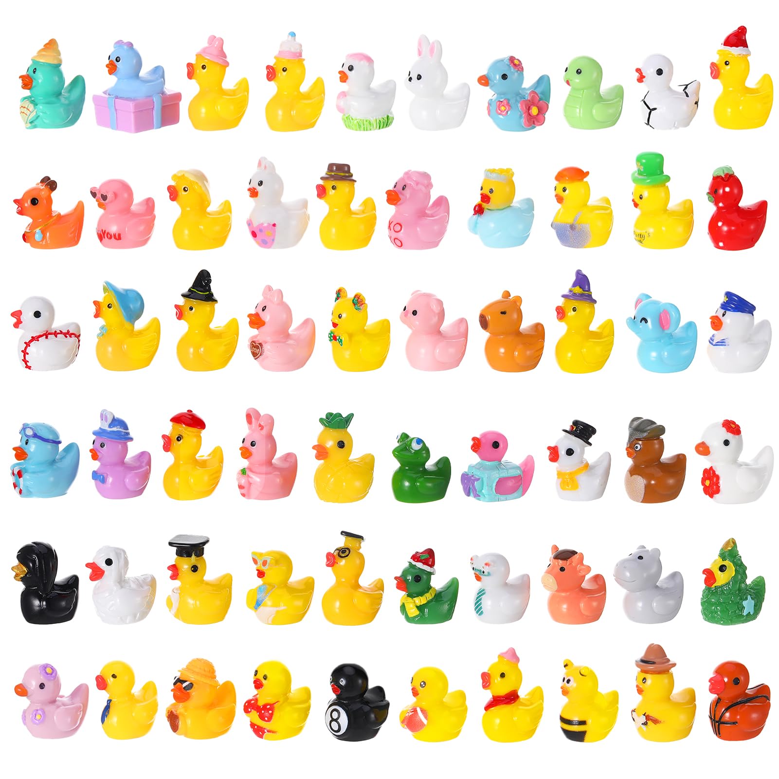 GSrenyu 60 Pcs Mini Ducks 60 Styles Tiny Ducks Colorful Resin Animals Mini Figures Tiny Resin Animals Miniature Figures for Garden Dollhouse Tabletop Landscape Potted Plant Party Decoration DIY