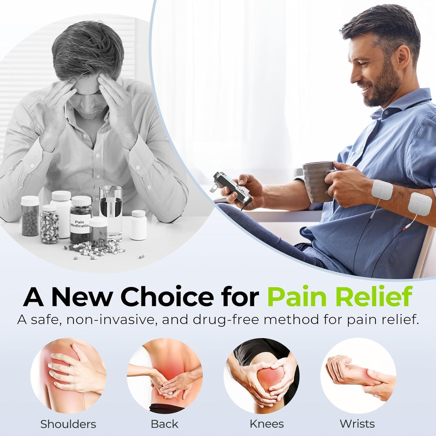 AUVON Rechargeable TENS Unit Muscle Stimulator, FSA HSA Eligible, Digital TENS Machine with 8 Customizable Modes, Electronic Massager for Sciatica, Shoulder & Back Pain Relief, 12 Pads, A Carry Case