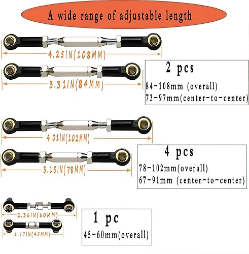 Miniatura 6 de (Actualización 2025) 3.071-4.252 in Tensores de acero inoxidableEnlace Camber para 110 Traxxas Slash 4X4 VXLRustler 4X4Stampede 4X4 VXLHoss 4X4 RC