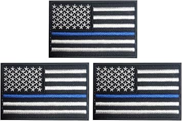 3 Pack American Thin Blue Line Flag Patch US Police Flag Embroidery Patch for Hats, Tactical Bags, Jackets, Clothes Patch Team Military Patch