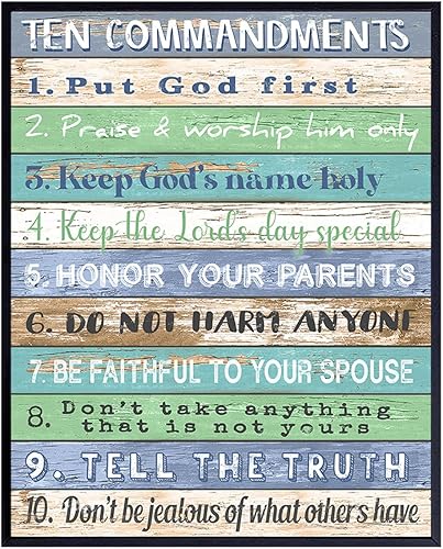 Ten Commandments Wall Decor - 10 Commandments Wall Art - Rustic Boho Religious Scripture Bible Study Plaque - 8x10 Inspirational Posters - Christian