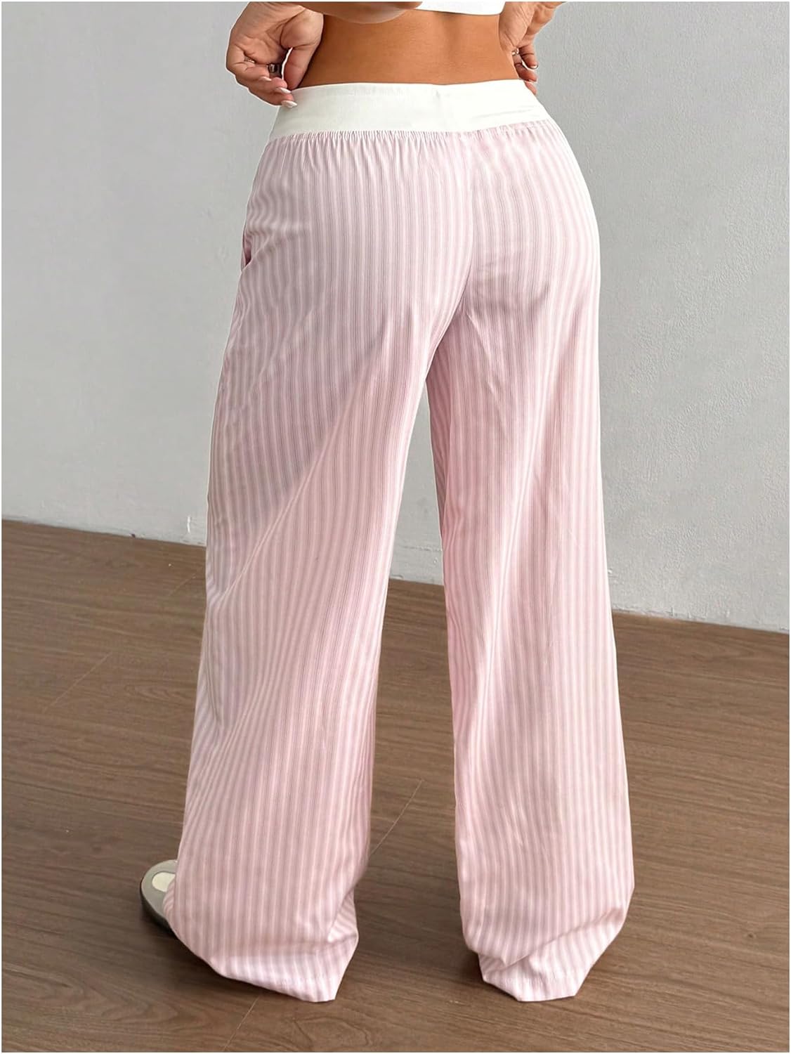 Milumia Women's Colorblock Striped Long Pants Bow Tie Button Front Loose Fit Casual Pants - Image 3