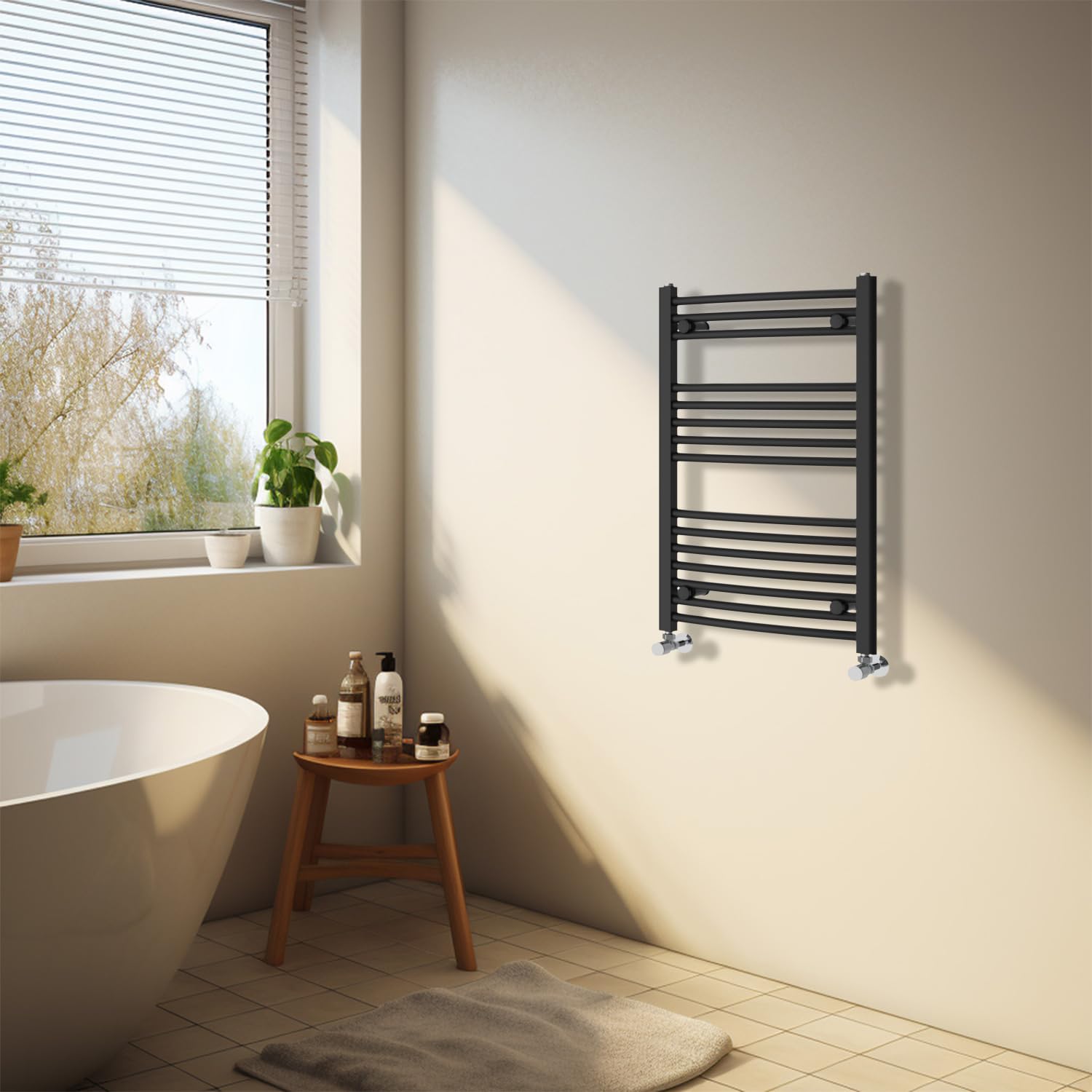 NRG Black Heated Towel Rail Curved Designer Bathroom Radiator - 800×500mm