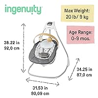 Vista 56 de Ingenuity 2-in-1 SimpleComfort Lightweight Compact 6-Speed Multi-Direction Baby Swing & Rocker, Vibrations & Nature Sounds, 0-9 Months 6-20 lbs