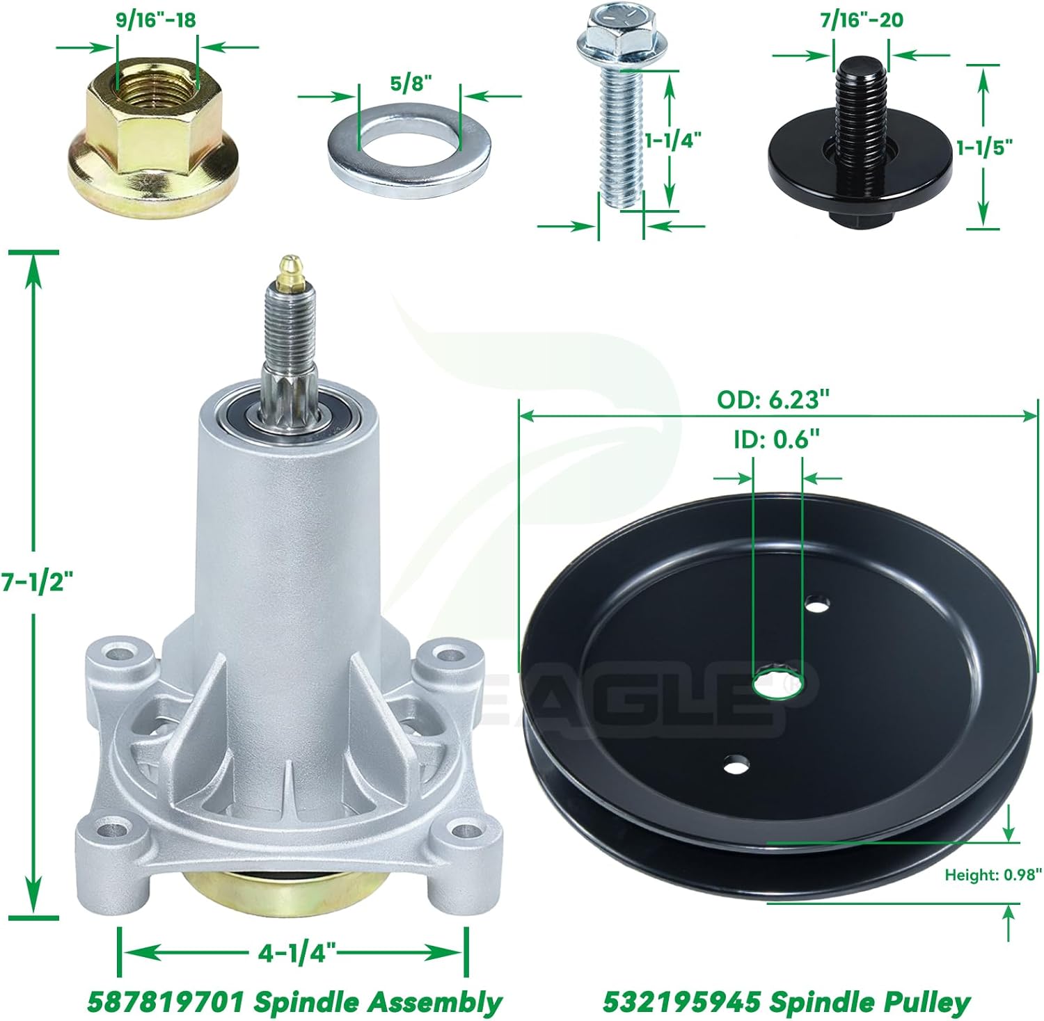 2 Pack 587819701 Spindle Assembly with 532197473 Spindle Pulley and Idler Pulley 592855001 Belt 1/2x101 Replaces 532187281 587820301 187292 587253301 195945 for YT3000 YT4000 YTH18542 Mowers