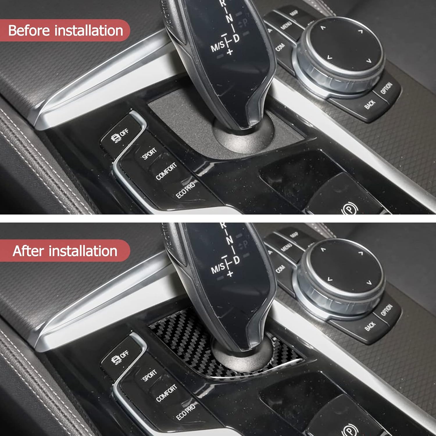 SUNJIKA Compatible with Carbon Fiber Console Gear Shifter Shift Box Panel Trim Cover Sticker Interior for BMW 5 Series G30 2018 2019 2020 2021 2022 2023 F06 6 Series 2017-2019 Black