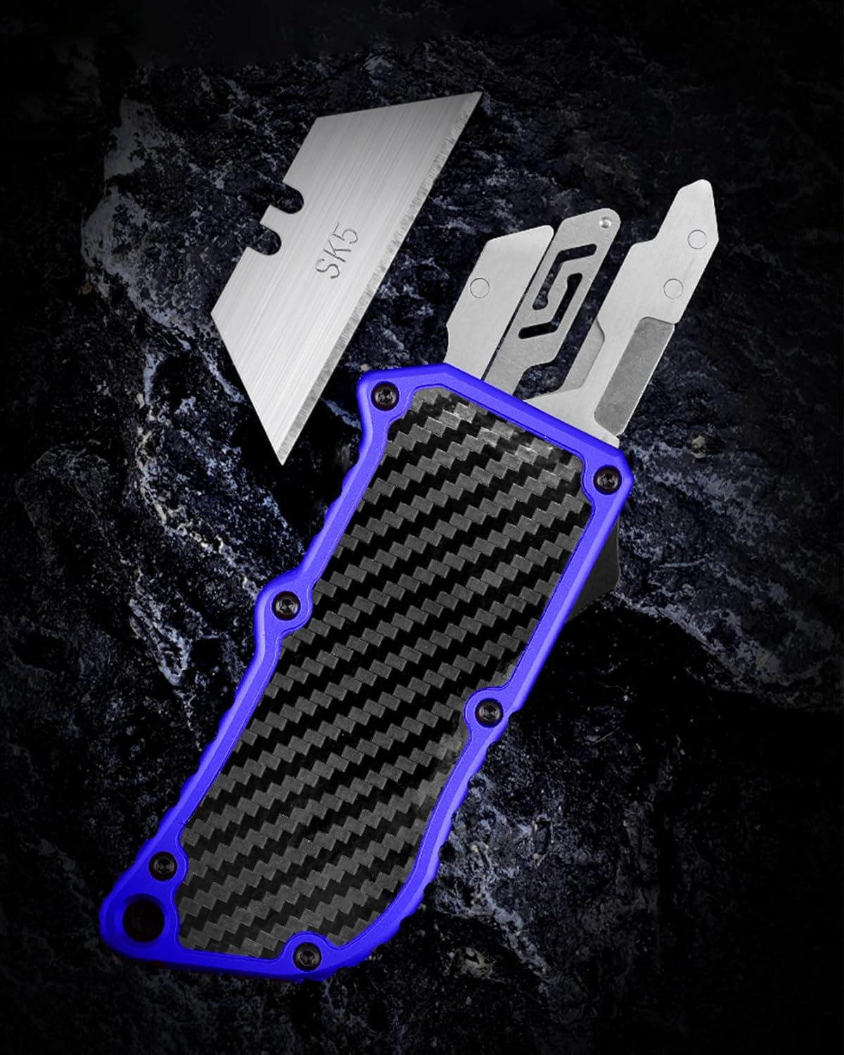 RU36 Retractable Utility Knife, 3.66 Inch Aluminum Ergonomic Handle with Pocket Clip, 5pcs SK5 Replacement Carbon Steel Blades, EDC Craft Box Cutter Knife For Office Home Arts (Blue)