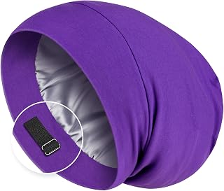 Zenssia Satin Lined Hair Bonnet for Sleeping, Sleep Cap for Women and Men with Adjustable Strap, Stay On All Night Hair Wrap, Purple, Pack of 1