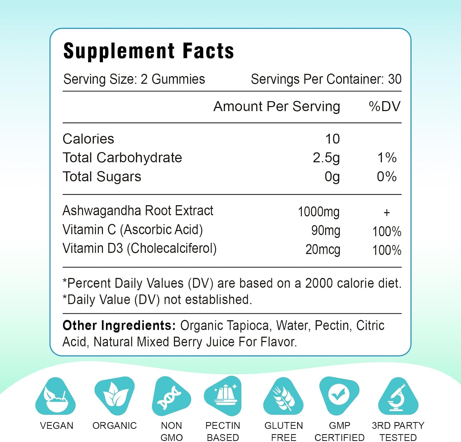 2 Pack Ashwagandha Gummies with Vitamin D for Women & Men, Sugar Free Vegan 1000MG Ashwagandha Supplement Gummy & Vitamin C, 120 Count