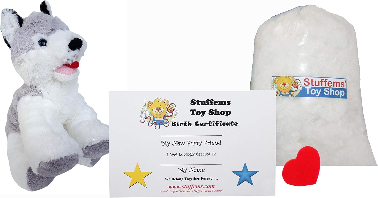 Make Your Own Stuffed Animal Mini 8 Inch Snowshoe The Husky Dog Kit - No Sewing Required!