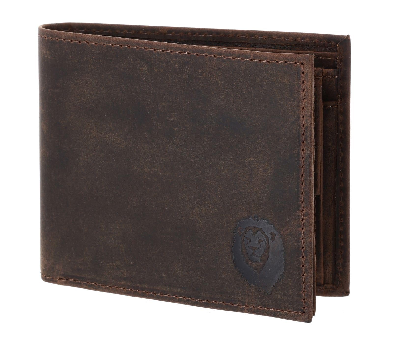 Oxmox Cuero Monedero Leather RFID Protect Querscheinbörse Freedom Lion Embossed Vintage Dark Brown marrón Oscuro