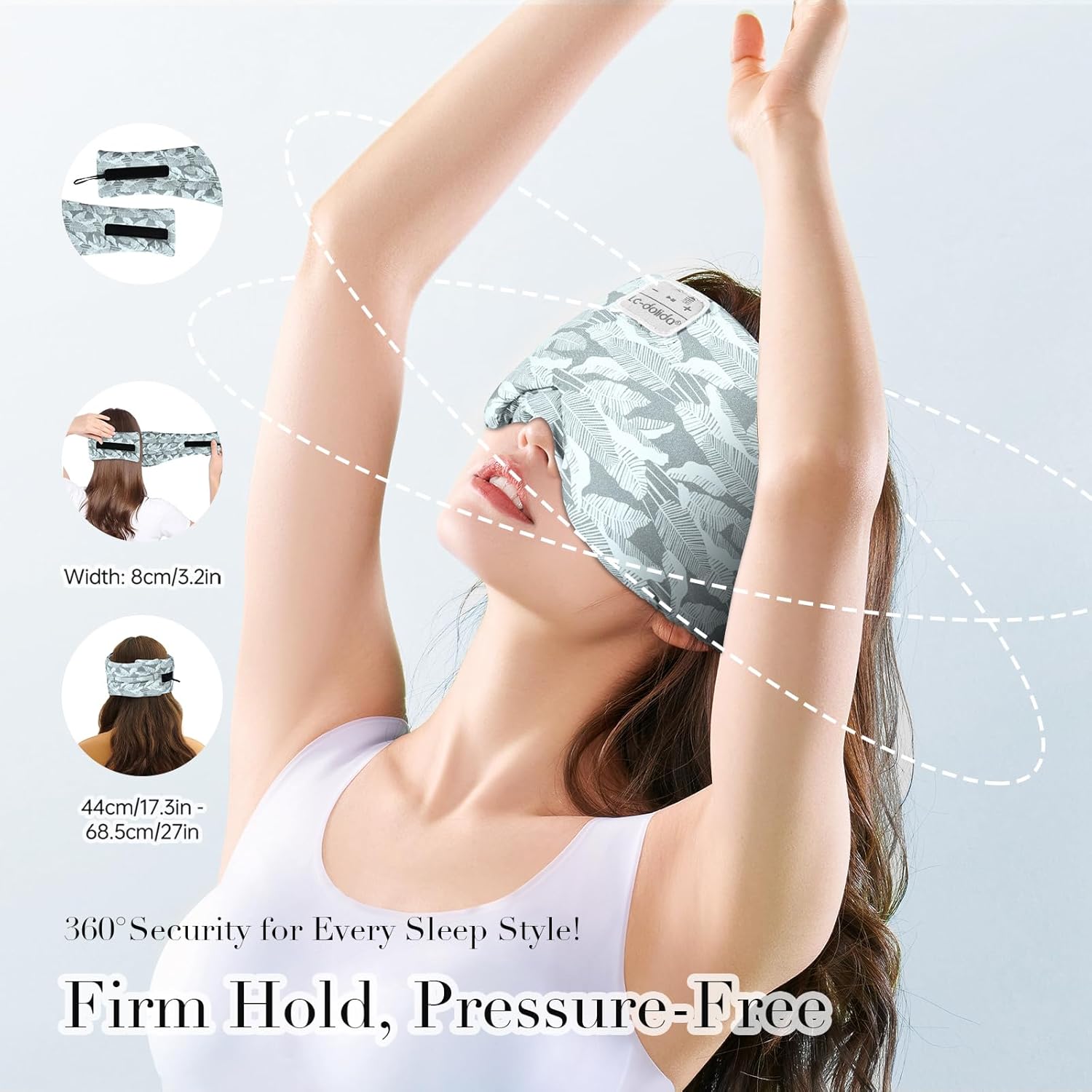 LC-dolida Sleep Mask with Bluetooth Headphones, Extra Large Silk Eye Mask for Sleeping Side Day Sleepers, Sleep Headphones Bluetooth 5.4 for Women Men with Thin Speaker, Blackout, Comfort, Microphone - Image 5