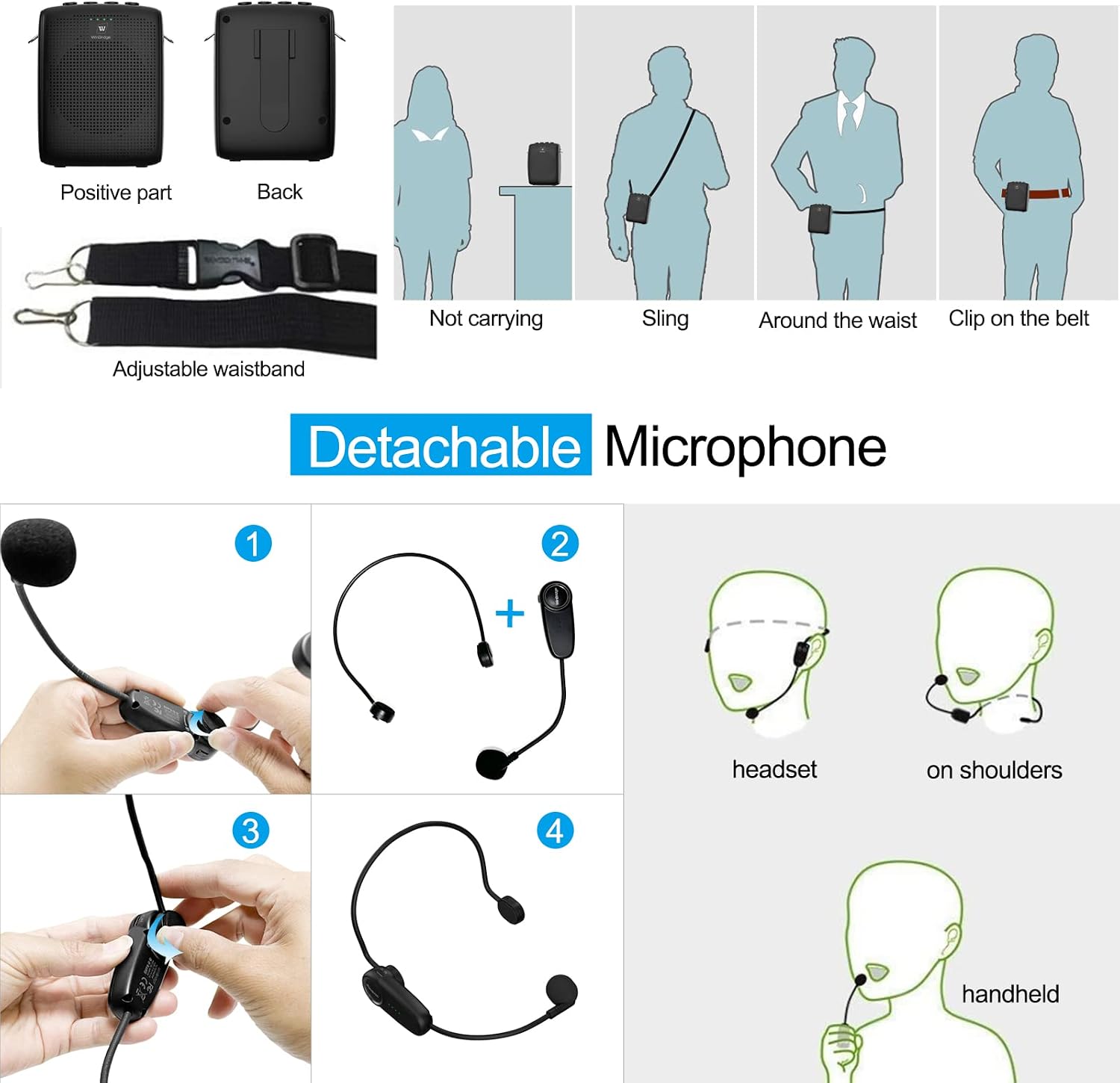 WinBridge Bluetooth Voice Amplifier for Teachers, Wireless Voice Amplifier with Bluetooth Headset Microphone, Portable Megaphone Speaker Headset System, Teacher Must Haves 15W/1500mAh WB002