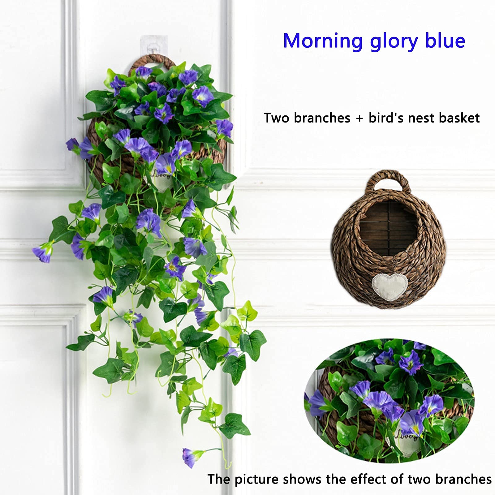 LIUYIDM OchtendGlory Kunsthangplanten, 3 stuks, hangende decoratieve planten, waterdicht en zonbestendig, voor woonkamer, balkon, tuin (wit