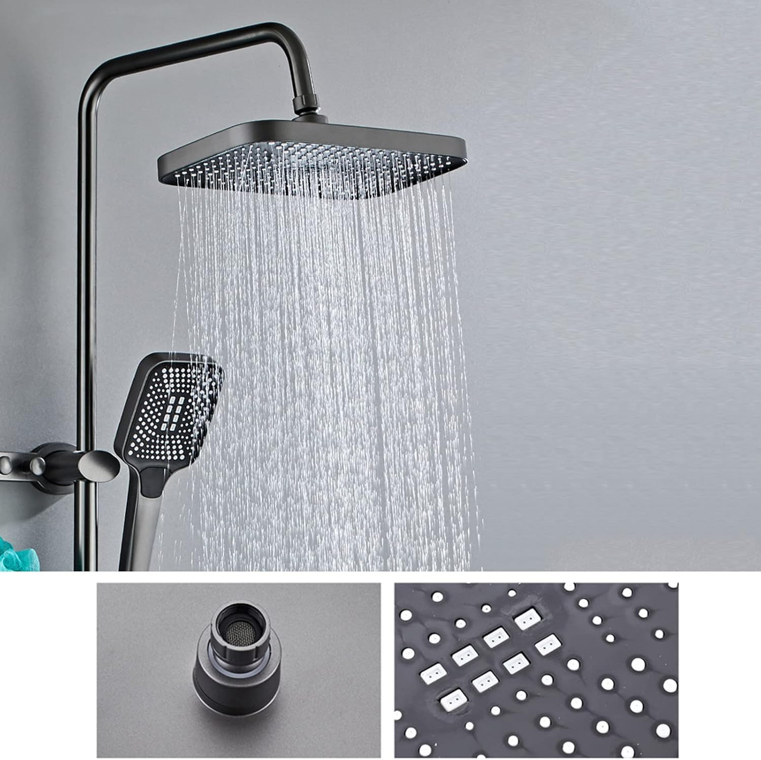 Exposed Shower System Gray Shower Set Modern 4 Functions Shower Fixtures,Rainfall Shower Head with Hand Shower,Space Aluminum Shower Faucet for Bathroom