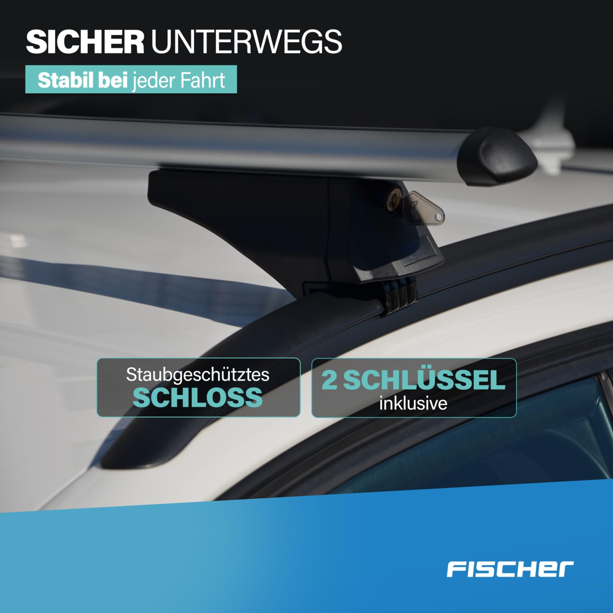 FISCHER Barre portapacchi CrossLine L, per portabici, box da tetto o portasci, per portapacchi integrati, portata 75 kg, premontate, con serratura, spessore 45 x 28 mm, lunghezza barra: 120 cm