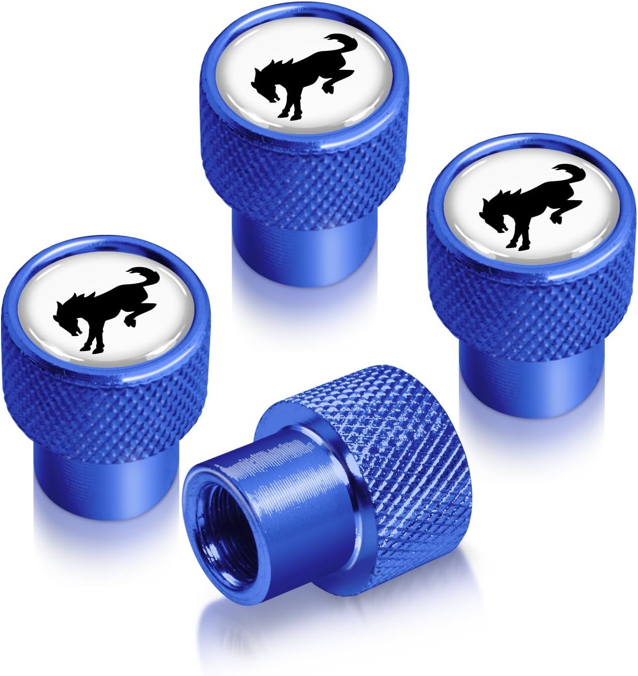 iPick Image for Ford Bronco in Black on Blue Easy-Grip Aluminum Tire Valve Stem Caps