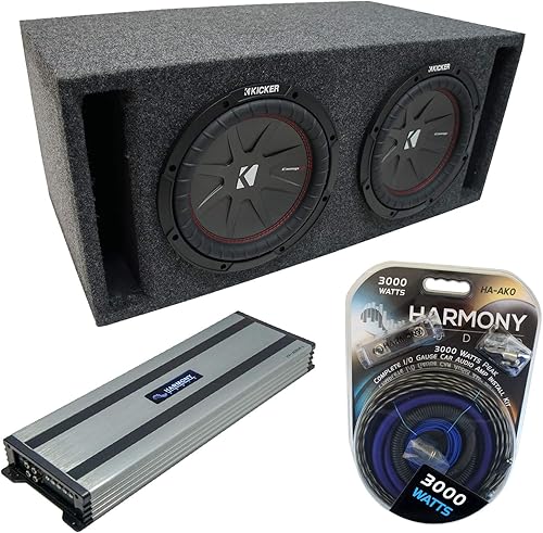 Harmony Audio Universal Car Stereo Slotted S Port Dual 15" Kicker Bundle CompR CWR15 Sub Box Enclosure & Harmony HA-A1500.1 Amp