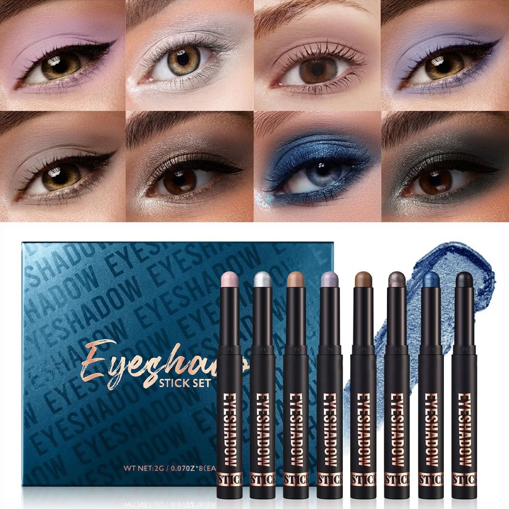 Cienie do powiek w sztyfcie, 8 * 2g Zestaw ołówków do cieni do powiek z brokatem i matowym, Eye Shadow Stick w kremie, łatwy w użyciu, tworzy kredki do oczu i długotrwały makijaż oczu (zestaw C)