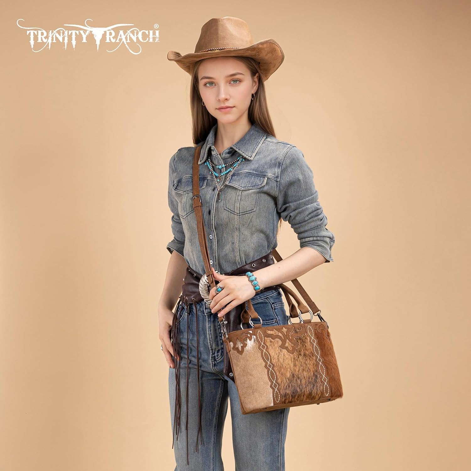 Trinity Ranch Tote Bag for Women Genuine Hair-On Cowhide Western Handbag