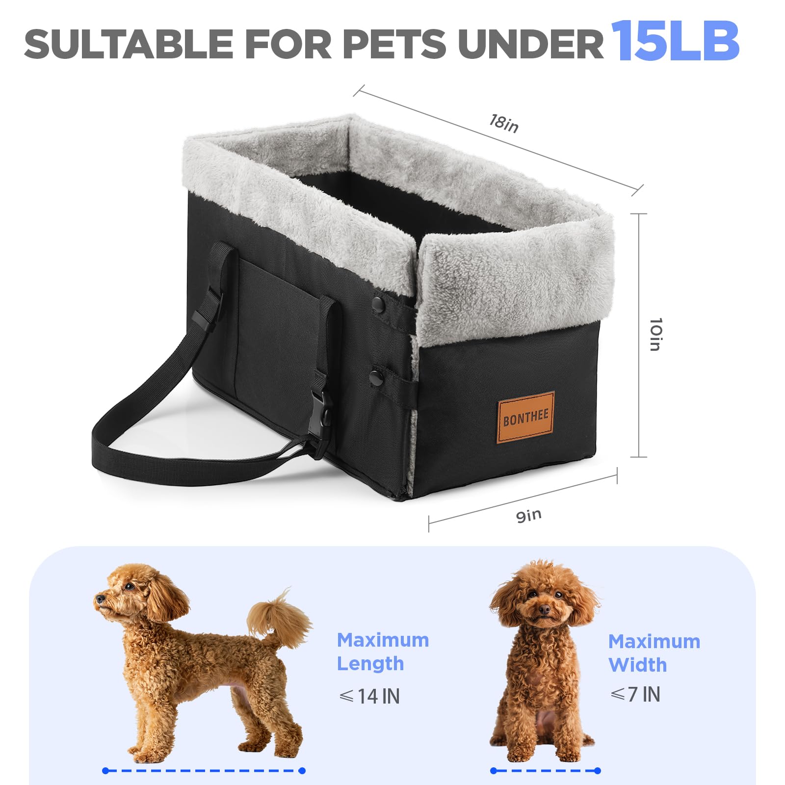 BONTHEE Mittelkonsole Hundesitz für kleine Hunde, Kleiner Hund Auto-Booster-Sitz für das Auto, waschbarer Faltbarer Welpenautositz mit sicheren Schutzhaken für Haustiere bis zu 9 kg