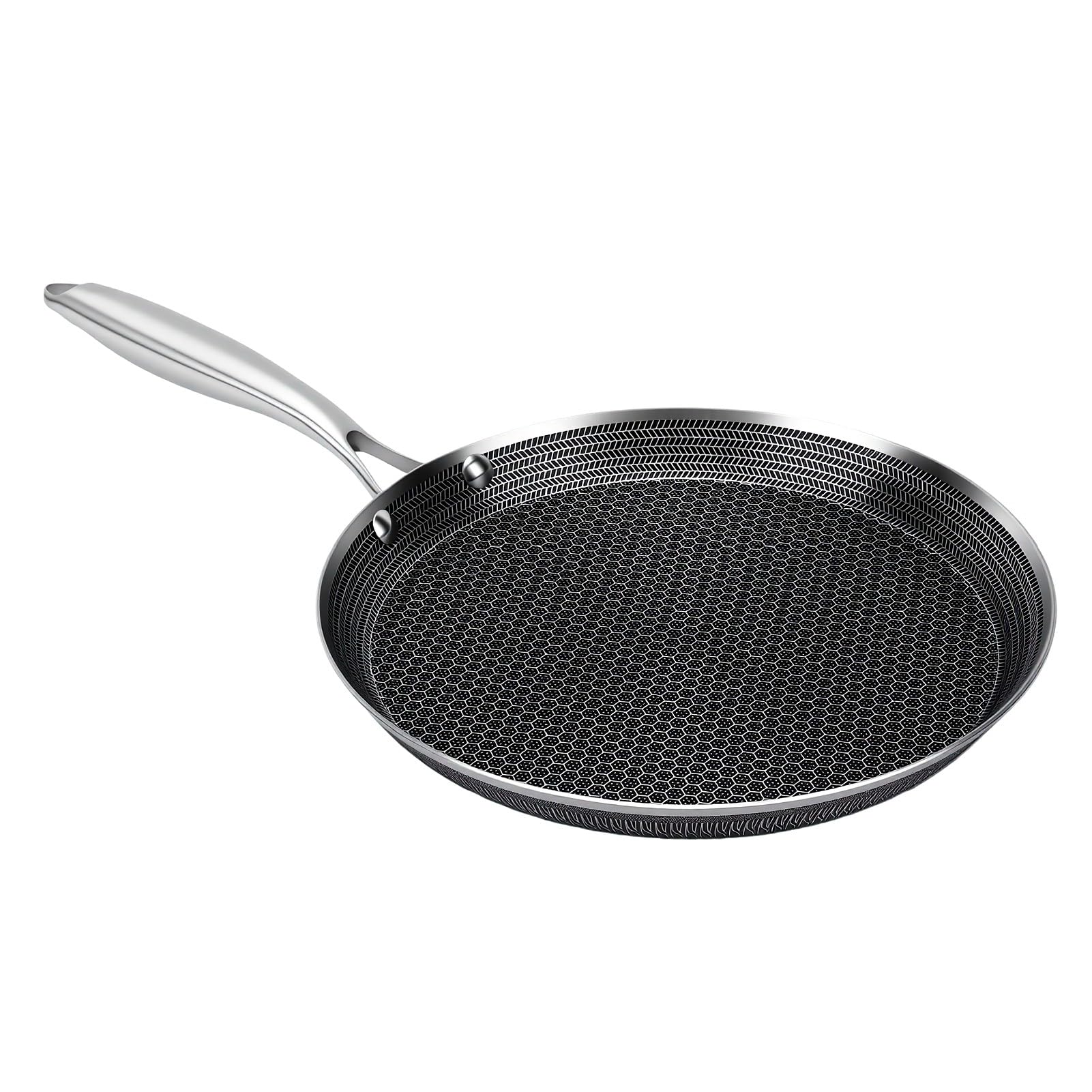 Poêle à Crêpes en Acier Inoxydable, Plaque Ronde Antiadhésive à